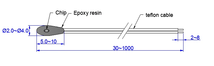 structure of 10Kohm 3435K Electric Tool Battery NTC Thermistor